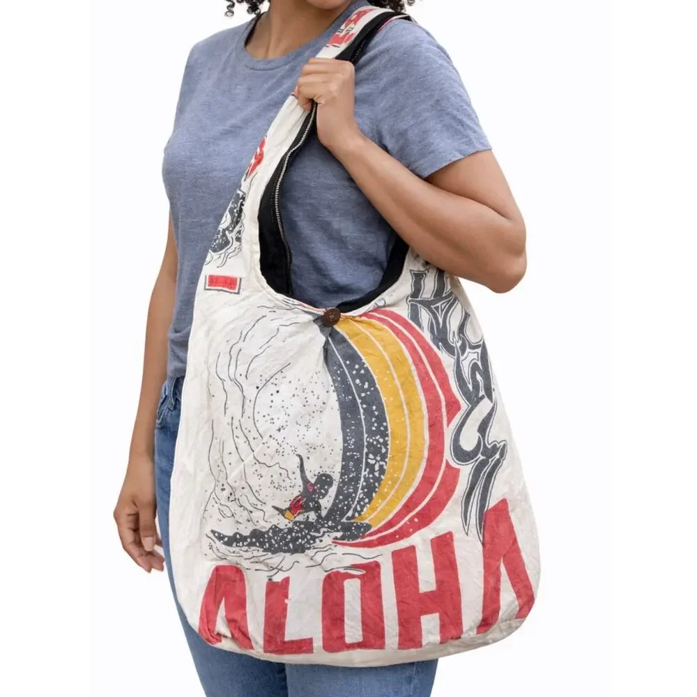 Aloha Flour Sack Purse Bag Cotton Tote Vintage Look Feed Sack Cross Body - Picture 1 of 8